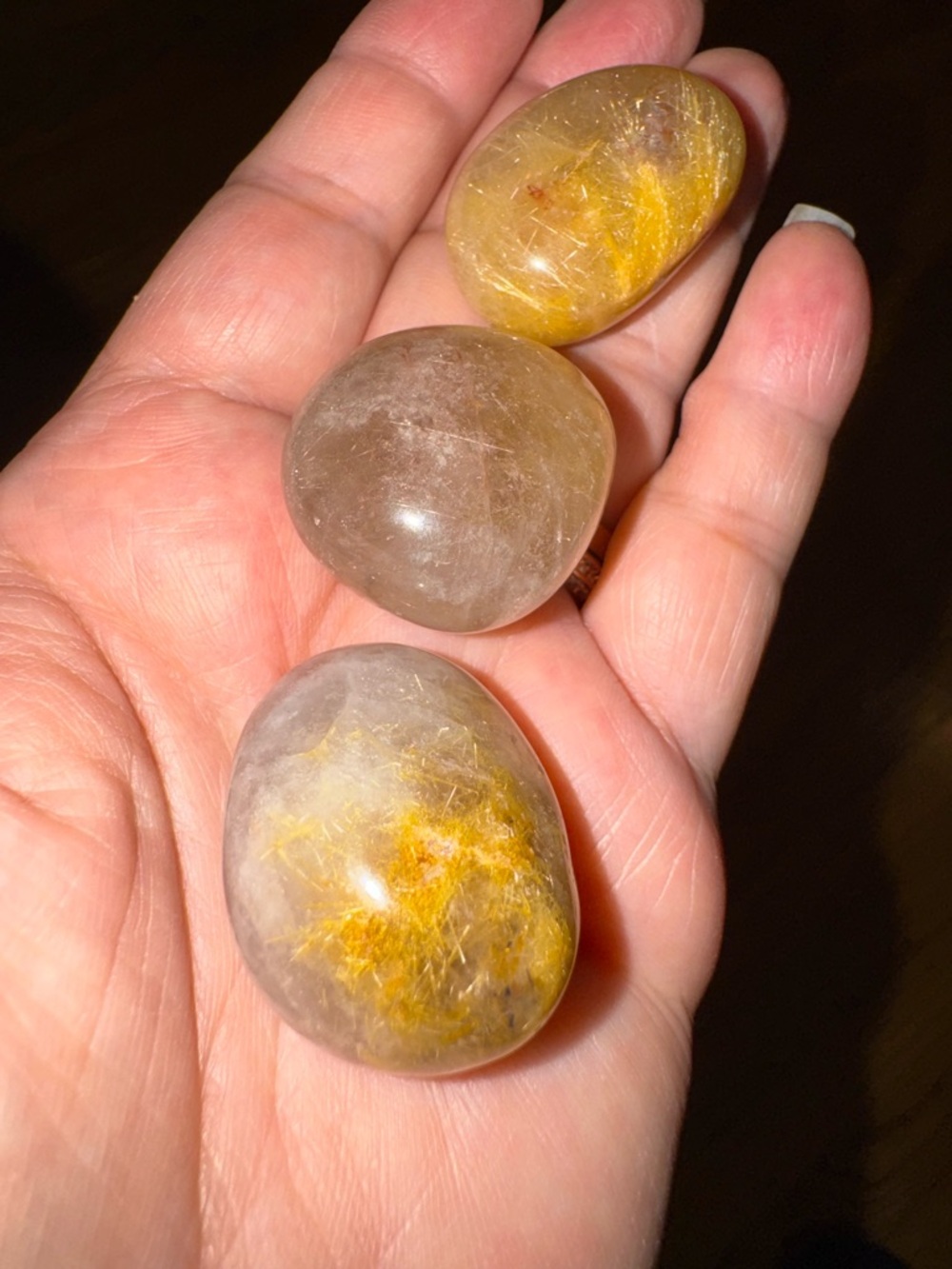 Polished Yellow Rutilated Quartz Tumbled Stones (Set of 3)